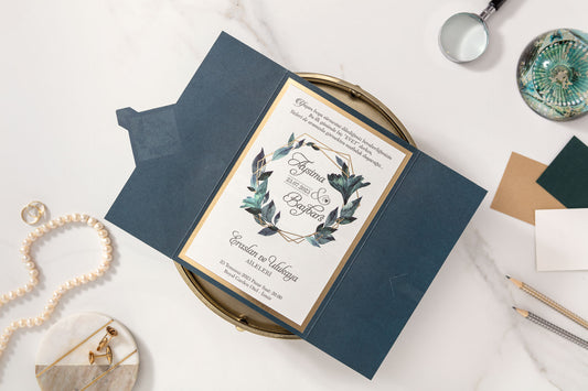 10540 - Levélmintás kinyitható esküvői meghívó