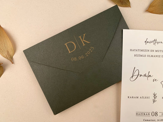 12258 - Esküvői meghívó zöld borítékkal