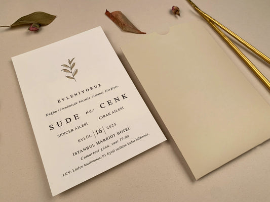 12266 - Minimalista esküvői meghívó bézs tokban