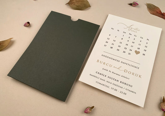12275 - Minimalista esküvői meghívó zöld tokban