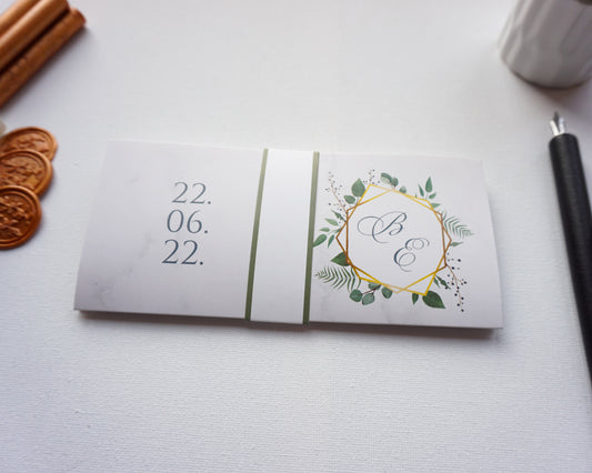 9209 - Greenery Esküvői Meghívó-esküvői meghívó-Erdélyi Esküvői Meghívók-arany,feher,greenery,Virag-Erdélyi Esküvői Meghívók