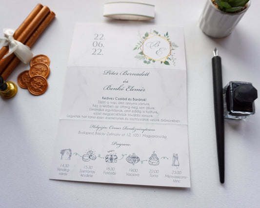 9209 - Greenery Esküvői Meghívó-esküvői meghívó-Erdélyi Esküvői Meghívók-arany,feher,greenery,Virag-Erdélyi Esküvői Meghívók
