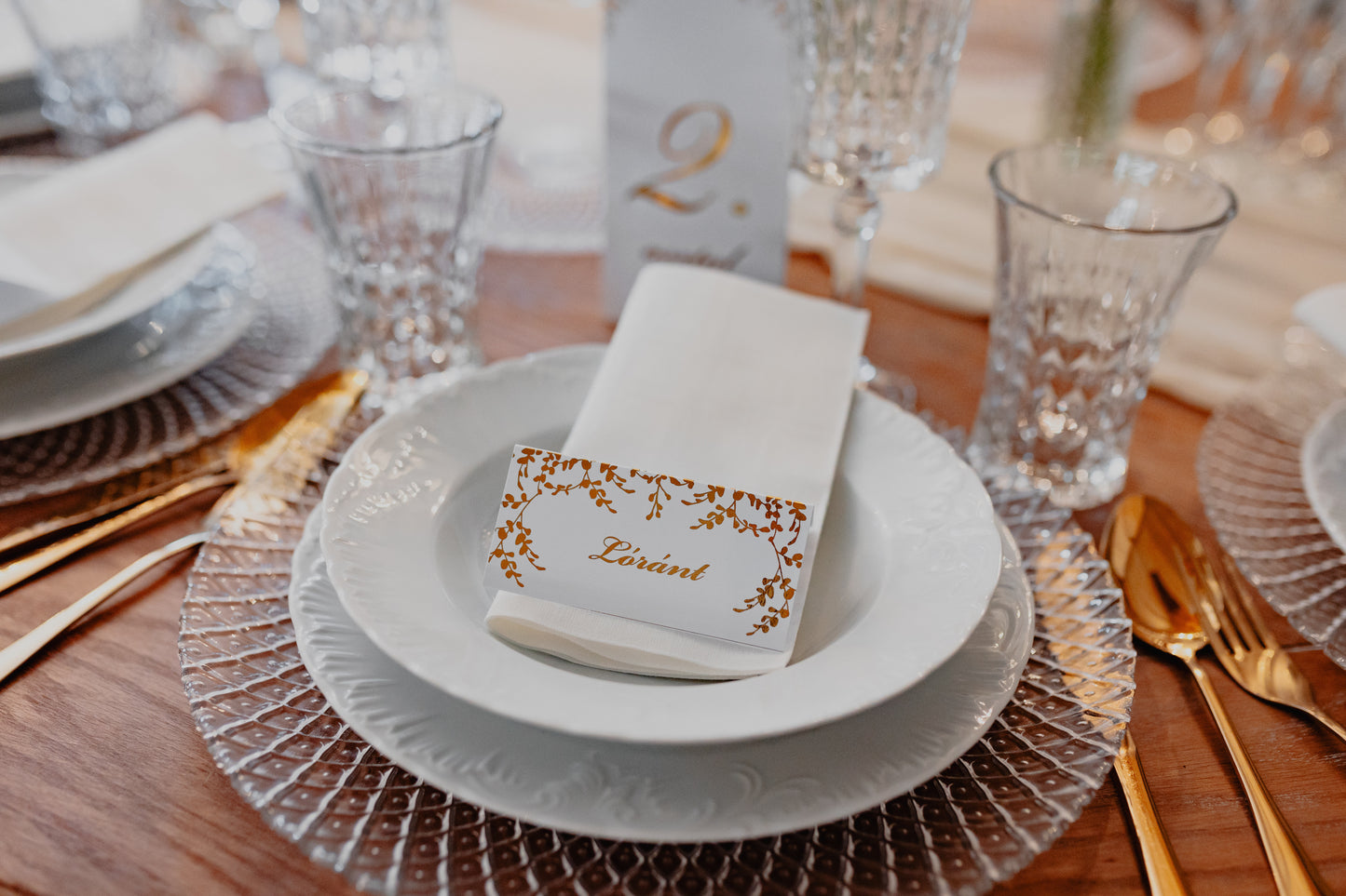 ME28 - Three-page wedding menu - Gold foil leaf pattern - 9214