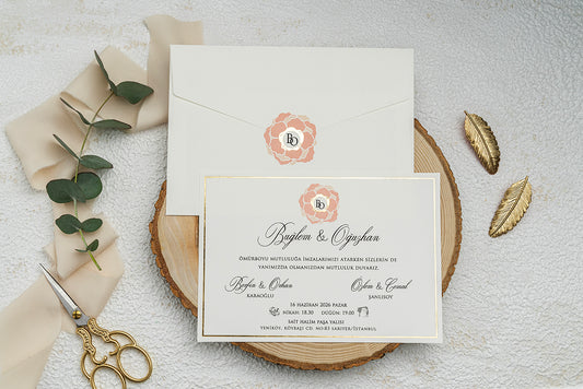 9329 - Elegáns esküvői meghívó-esküvői meghívó-Erdélyi Esküvői Meghívók-barack,krém,virág-Erdélyi Esküvői Meghívók