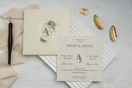 9334 - Elegáns esküvői meghívó-esküvői meghívó-Erdélyi Esküvői Meghívók-arany,greenery,krém-Erdélyi Esküvői Meghívók