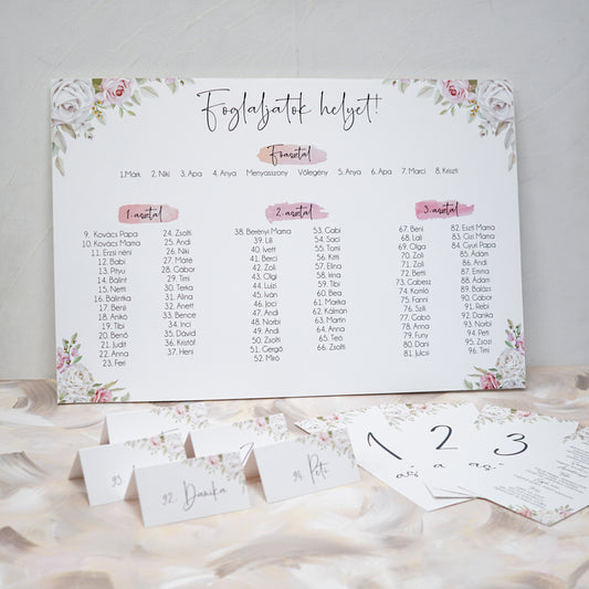 UR32 - Rózsás ültetési rend - EM29-Ültetési rend-Erdélyi Esküvői Meghívók-EM29,pink,piros,virág-Erdélyi Esküvői Meghívók