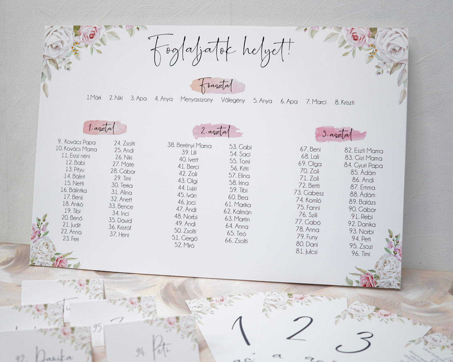 UR32 - Rózsás ültetési rend - EM29-Ültetési rend-Erdélyi Esküvői Meghívók-EM29,pink,piros,virág-Erdélyi Esküvői Meghívók