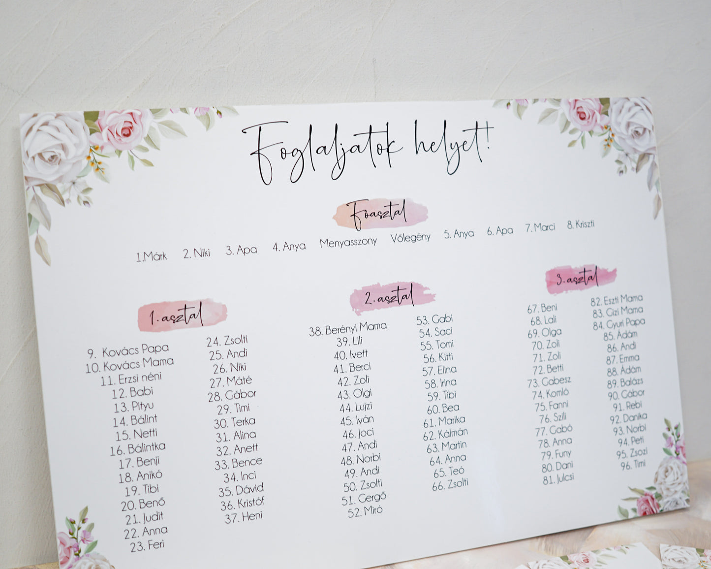 UR32 - Rózsás ültetési rend - EM29-Ültetési rend-Erdélyi Esküvői Meghívók-EM29,pink,piros,virág-Erdélyi Esküvői Meghívók