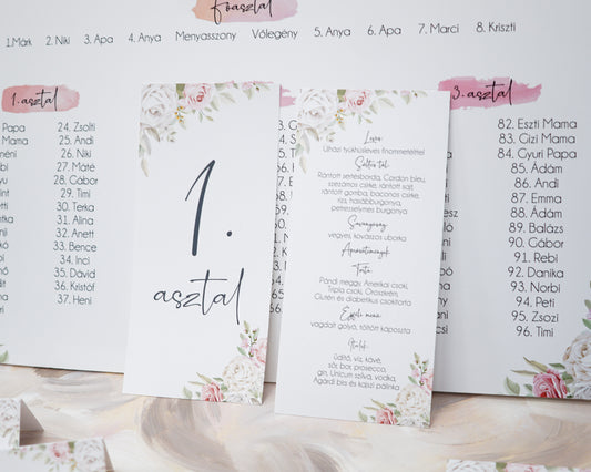 ME32 - Rózsás asztalszám és menü - EM29-Menü-Erdélyi Esküvői Meghívók-asztalszám,EM29,virág,watercolor-Erdélyi Esküvői Meghívók
