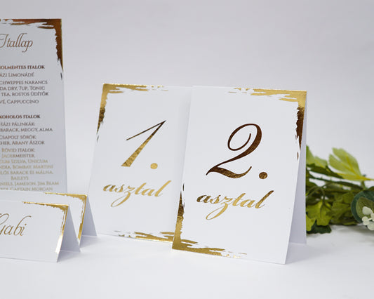 AS41 - Minimalista asztalszám aranyfóliázott mintával - 9193-Asztalszám-Erdélyi Esküvői Meghívók-9193,arany,asztalszám,minimalista-Erdélyi Esküvői Meghívók