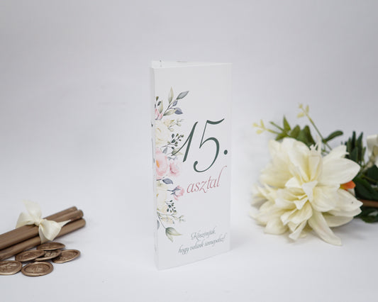 AS43 - Pasztell virágos asztalszám-Asztalszám-Erdélyi Esküvői Meghívók-asztalszám,em21,rózsa,rózsaszín,virág,watercolor-Erdélyi Esküvői Meghívók