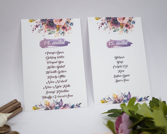 UR45 - Mályva virágmintás ültetési rend-Ültetési rend-Erdélyi Esküvői Meghívók-39829,lila,UR45,virág-Erdélyi Esküvői Meghívók