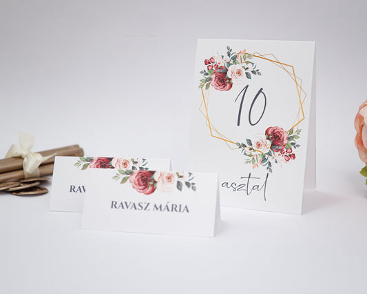 UK17 - Vörös rózsás ültetőkártya-Ültetőkártya-Erdélyi Esküvői Meghívók-rózsa,rózsaszín,ur30,vörös-Erdélyi Esküvői Meghívók