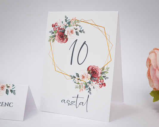 AS17 - Vörös és rózsaszín rózsás asztalszám-Asztalszám-Erdélyi Esküvői Meghívók-asztalszám,rózsa,rózsaszín,UR30-Erdélyi Esküvői Meghívók