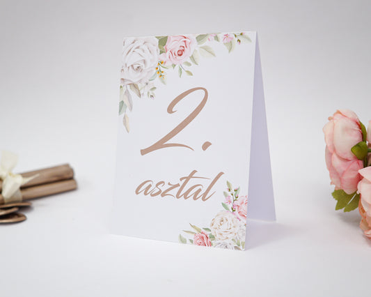 AS32 - Rózsás asztalszám-Asztalszám-Erdélyi Esküvői Meghívók-asztalszám,EM29,rózsa,rózsaszín-Erdélyi Esküvői Meghívók