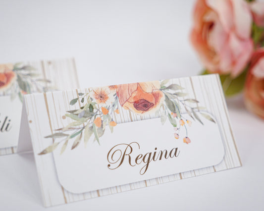 UK20 - Virágmintás ültetőkártya-Ültetőkártya-Erdélyi Esküvői Meghívók-barackszin,pasztell,virág,ültetőkártya-Erdélyi Esküvői Meghívók