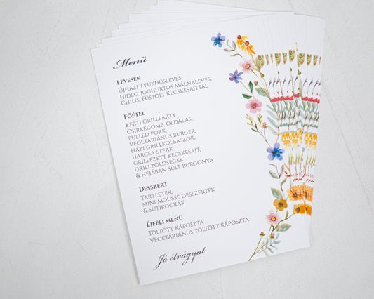 ME46 - Vadvirágos menü és itallap - EM28-Menü-Erdélyi Esküvői Meghívók-EM28,virág-Erdélyi Esküvői Meghívók