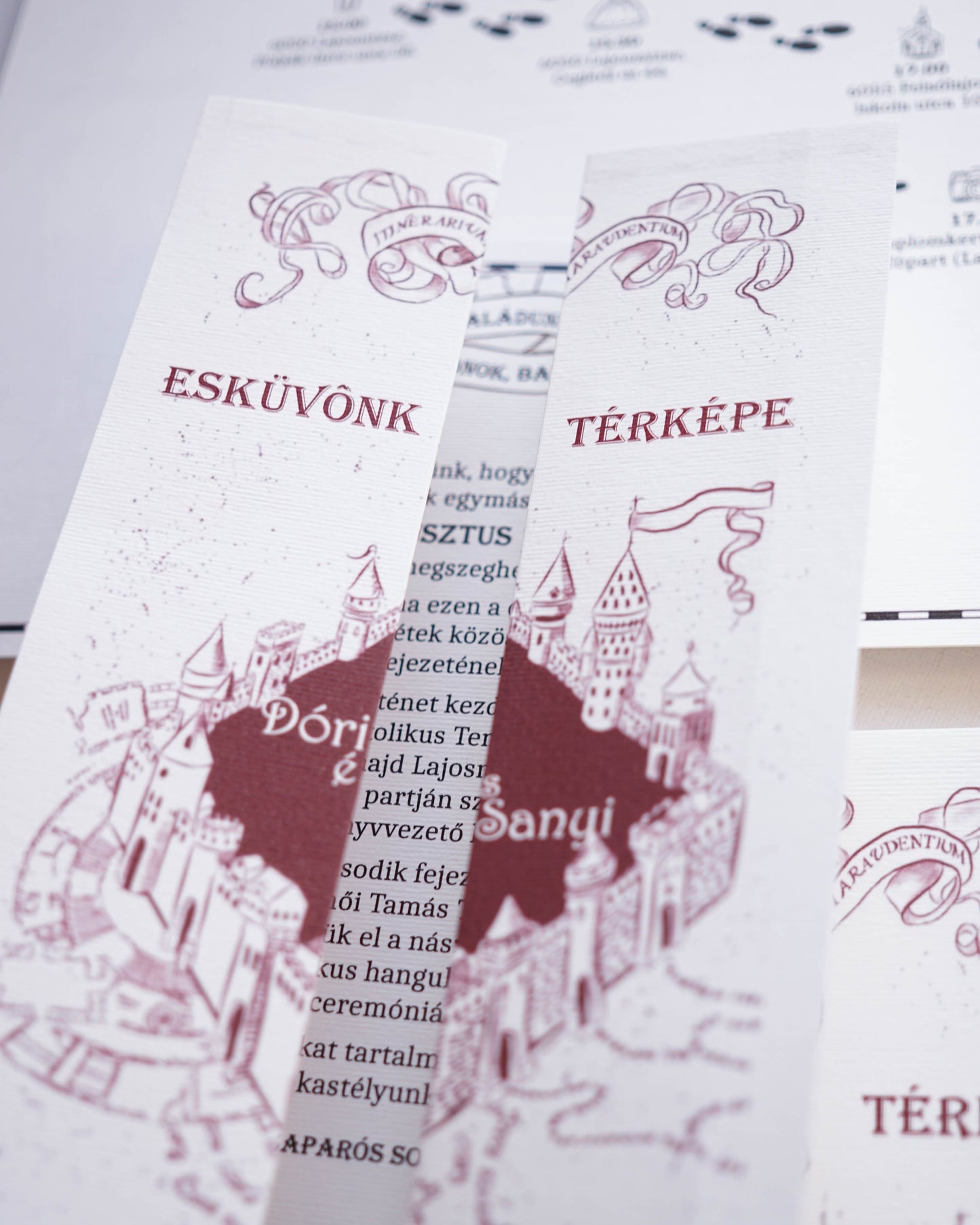 EM64 - Tekergők térképe esküvői meghívó, Harry Potter-es meghívó-esküvői meghívó-Erdélyi Esküvői Meghívók-bordó,egyedi,vicces-Erdélyi Esküvői Meghívók