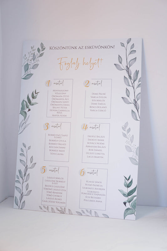 UR27 - Greenery ültetési rend-Ültetési rend-Erdélyi Esküvői Meghívók-pink,piros,virág-Erdélyi Esküvői Meghívók