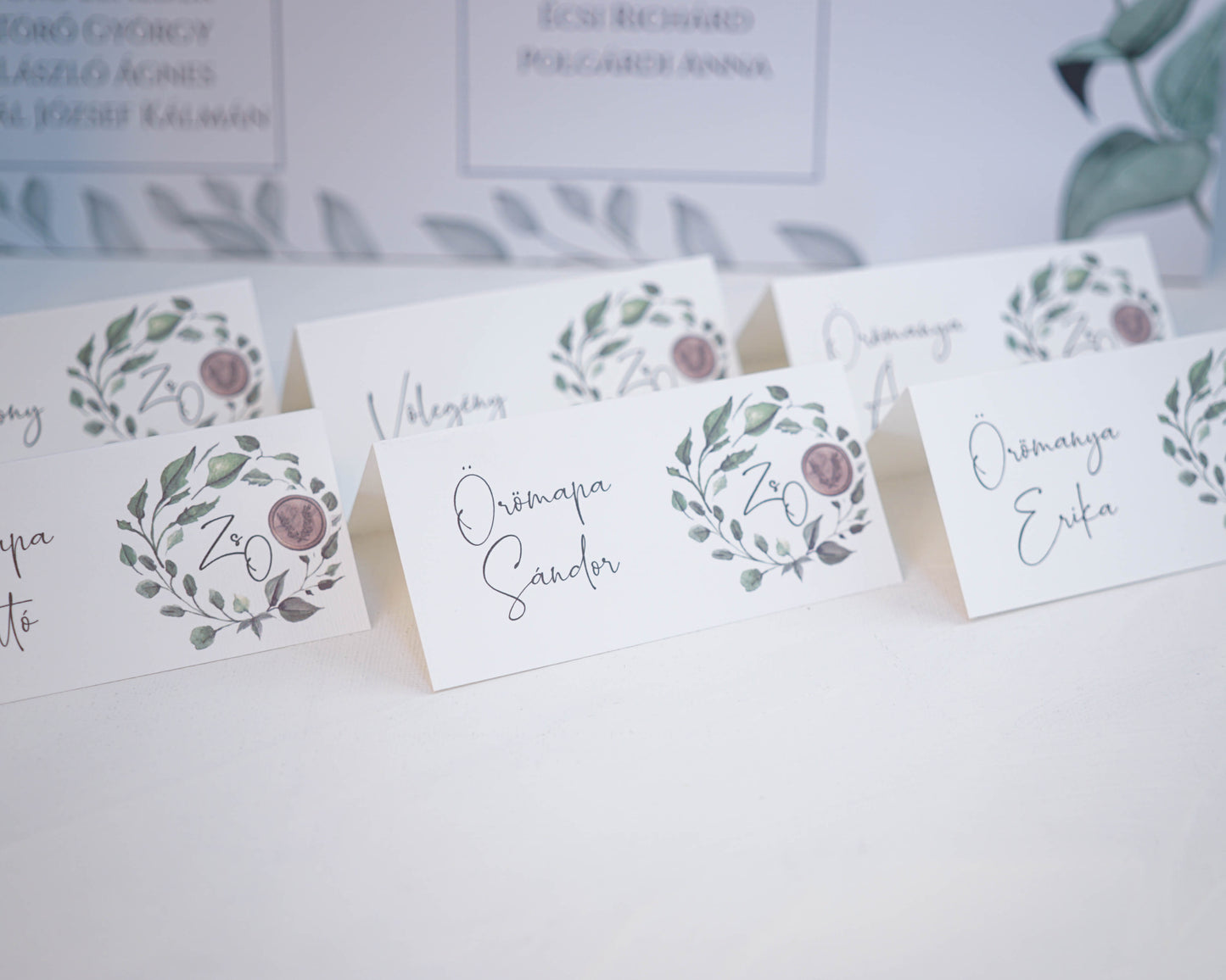 ME05 - Három oldalú esküvői menü - Greenery mintával-Menü-Erdélyi Esküvői Meghívók-pink,rozsa,rózsaszín-Erdélyi Esküvői Meghívók
