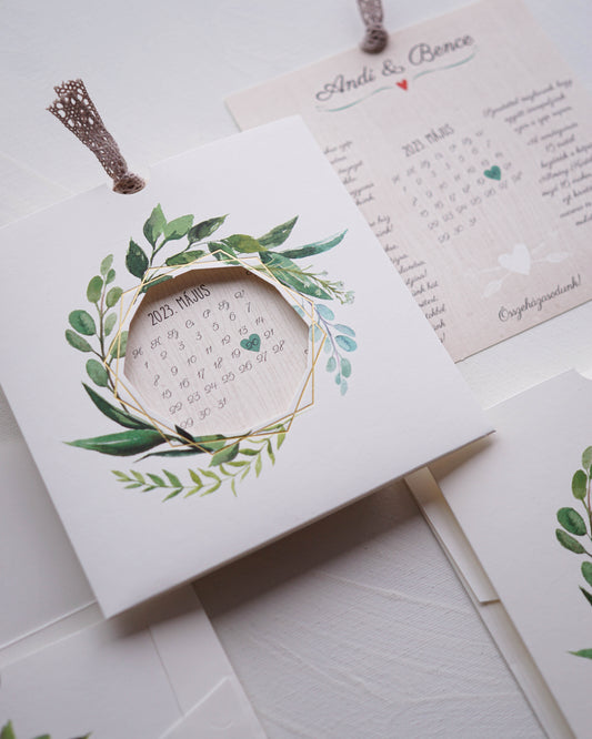 39803 - Greenery Esküvői Meghívó-esküvői meghívó-Erdélyi Esküvői Meghívók-arany,greenery,virág,zöld-Erdélyi Esküvői Meghívók