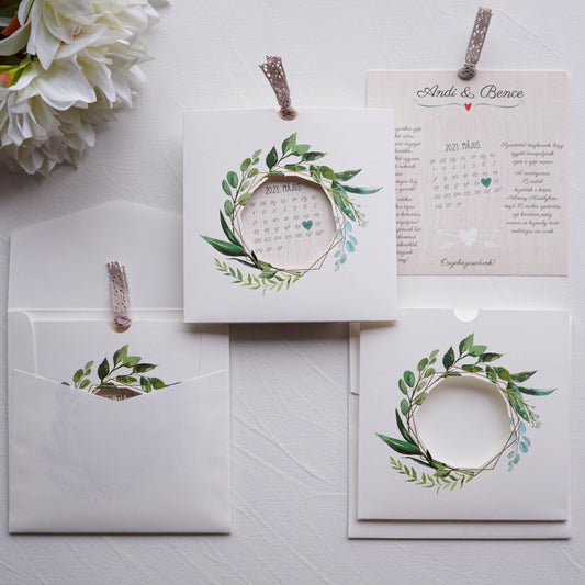 39803 - Greenery Esküvői Meghívó-esküvői meghívó-Erdélyi Esküvői Meghívók-arany,greenery,virág,zöld-Erdélyi Esküvői Meghívók