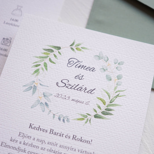 EM47 - Két oldalas greenery esküvői meghívó-esküvői meghívó-Erdélyi Esküvői Meghívók-egyedi,greenery,minimalista,zöld-Erdélyi Esküvői Meghívók