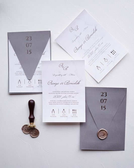 EM48 - Ezüst fóliázott esküvői meghívó-esküvői meghívó-Erdélyi Esküvői Meghívók-egyedi,ezüst,minimalista,pezsgő-Erdélyi Esküvői Meghívók