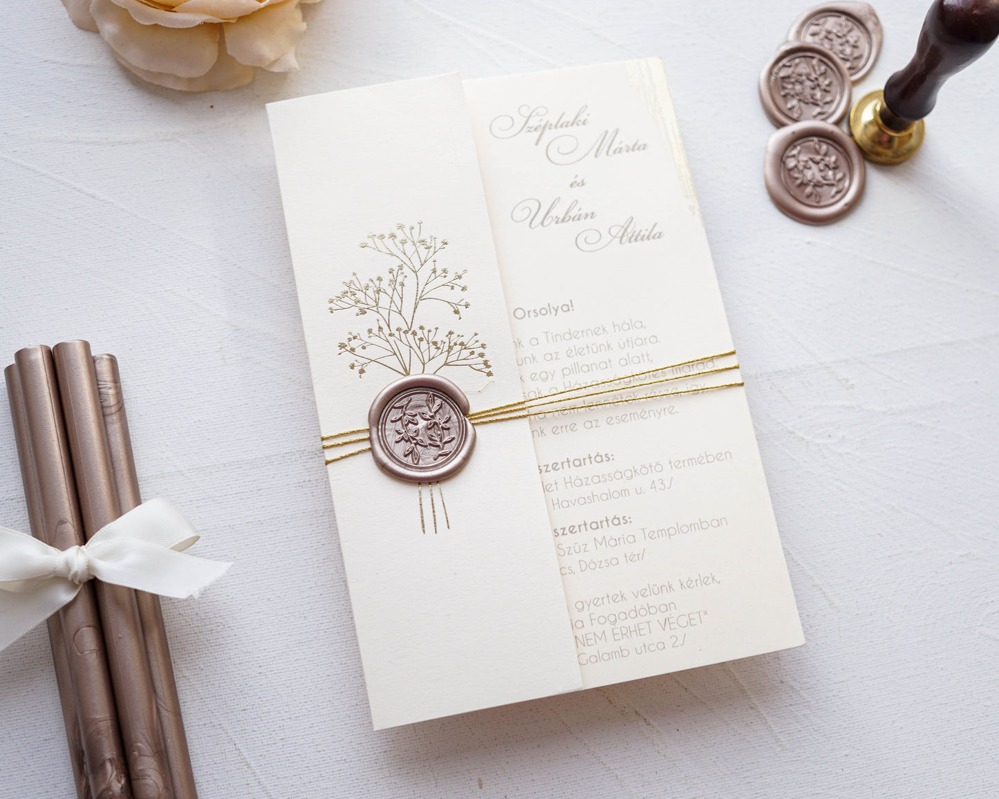 9279 - Krém tokos elegáns esküvői meghívó-esküvői meghívó-Erdélyi Esküvői Meghívók-arany,elegáns,krém,Valami Más!-Erdélyi Esküvői Meghívók