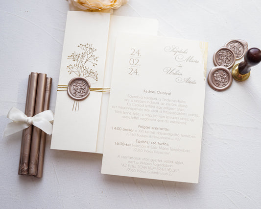 9279 - Krém tokos elegáns esküvői meghívó-esküvői meghívó-Erdélyi Esküvői Meghívók-arany,elegáns,krém,Valami Más!-Erdélyi Esküvői Meghívók