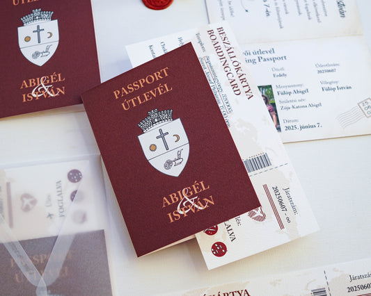 EM65 - Útleveles esküvői meghívó-esküvői meghívó-Erdélyi Esküvői Meghívók-bézs,egyedi,fényképes,pezsgő,utazás,vicces-Erdélyi Esküvői Meghívók