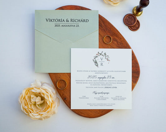 9307 - Greenery Esküvői meghívó-esküvői meghívó-Erdélyi Esküvői Meghívók-greenery,zöld-Erdélyi Esküvői Meghívók