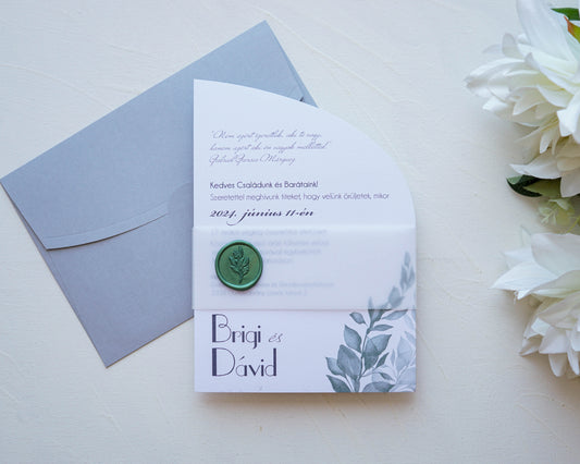 9273 - Greenery Esküvői meghívó-esküvői meghívó-Erdélyi Esküvői Meghívók-greenery,pausz,pecsét,Valami Más!,zöld-Erdélyi Esküvői Meghívók