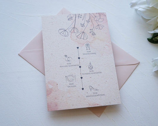 EM50 - Két oldalas minimalista esküvői meghívó-esküvői meghívó-Erdélyi Esküvői Meghívók-barna,bézs,egyedi,minimalista,virág-Erdélyi Esküvői Meghívók