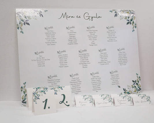 UR23 - Geometrikus és greenery ültetési rend-Ültetési rend-Erdélyi Esküvői Meghívók-arany,greenery,zöld-Erdélyi Esküvői Meghívók