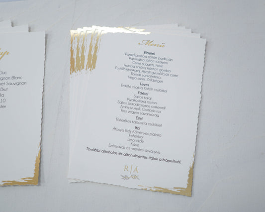 ME41 - Egy lapos esküvői menü - Aranyfóliázott mintával-Menü-Erdélyi Esküvői Meghívók-9193,arany,minimalista-Erdélyi Esküvői Meghívók