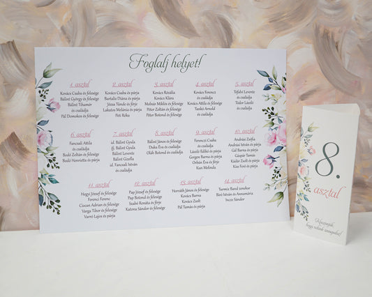 UR43 - Pasztell virágos ültetési rend-Ültetési rend-Erdélyi Esküvői Meghívók-em21,pink,piros,virág-Erdélyi Esküvői Meghívók