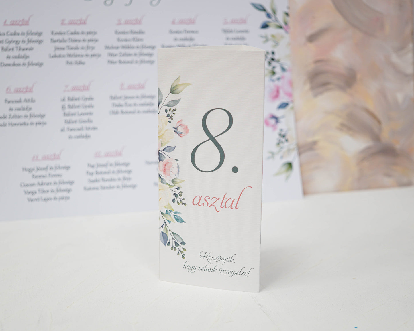 UR43 - Pasztell virágos ültetési rend-Ültetési rend-Erdélyi Esküvői Meghívók-em21,pink,piros,virág-Erdélyi Esküvői Meghívók