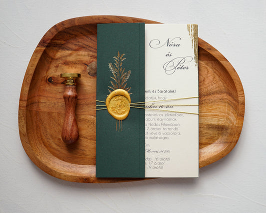 9279 - Greenery Esküvői meghívó-esküvői meghívó-Erdélyi Esküvői Meghívók-arany,elegáns,greenery,Valami Más!,zöld-Erdélyi Esküvői Meghívók