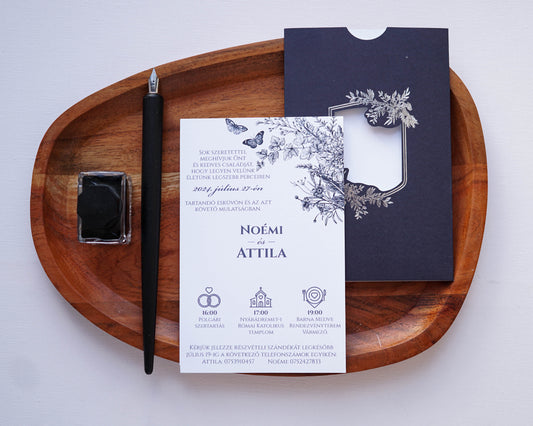 9299 - Elegáns Esküvői Meghívó-esküvői meghívó-Erdélyi Esküvői Meghívók-elegáns,ezüst,kék,tokos-Erdélyi Esküvői Meghívók