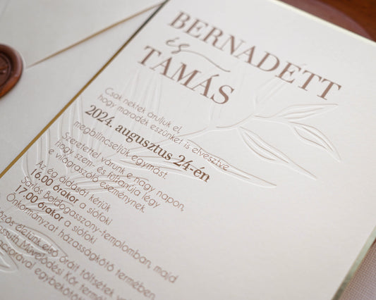 9262 - Elegáns Esküvői Meghívó-esküvői meghívó-Erdélyi Esküvői Meghívók-arany,bézs,dombornyomott,elegans,krem-Erdélyi Esküvői Meghívók