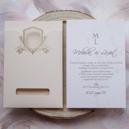 9198 - Elegáns Esküvői Meghívó-esküvői meghívó-Erdélyi Esküvői Meghívók-arany,barack,barackszin,elegans,kihúzós-Erdélyi Esküvői Meghívók