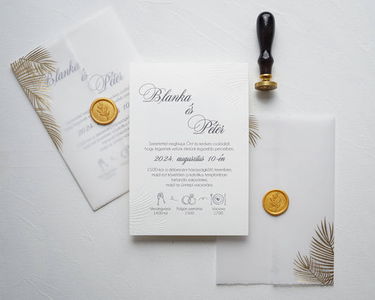 9328 - Arany leveles Esküvői meghívó-esküvői meghívó-Erdélyi Esküvői Meghívók-arany,pausz,pecsét,Valami Más!-Erdélyi Esküvői Meghívók