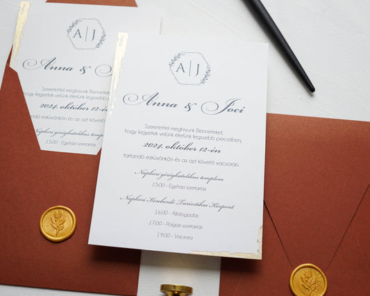 9248 - Elegáns Esküvői Meghívó-esküvői meghívó-Erdélyi Esküvői Meghívók-arany,dombornyomott,elegans,piros-Erdélyi Esküvői Meghívók