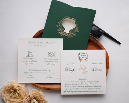 9283 - Greenery Esküvői meghívó-esküvői meghívó-Erdélyi Esküvői Meghívók-arany,greenery,zöld-Erdélyi Esküvői Meghívók