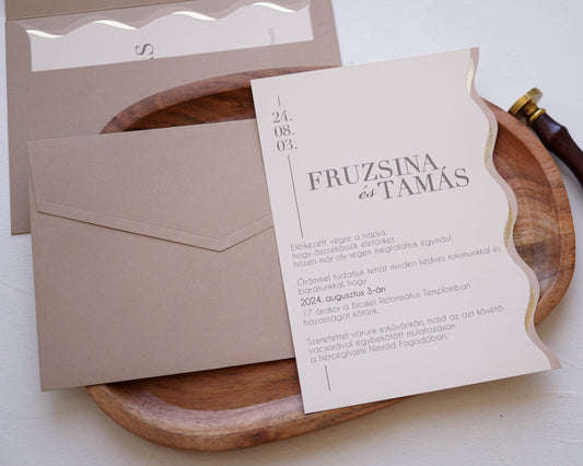 9252 - Elegáns Esküvői Meghívó-esküvői meghívó-Erdélyi Esküvői Meghívók-arany,barna,bézs,dombornyomott,elegans-Erdélyi Esküvői Meghívók