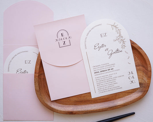 9356 - Minimalista Esküvői meghívó-esküvői meghívó-Erdélyi Esküvői Meghívók-barack,minimalista,Valami Más!,virág-Erdélyi Esküvői Meghívók