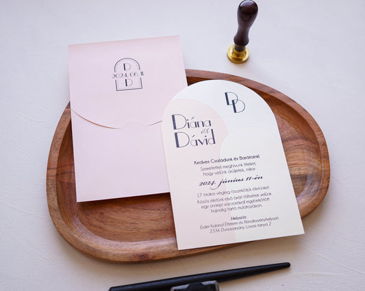 9357 - Minimalista Esküvői meghívó-esküvői meghívó-Erdélyi Esküvői Meghívók-barack,bézs,minimalista,Valami Más!-Erdélyi Esküvői Meghívók