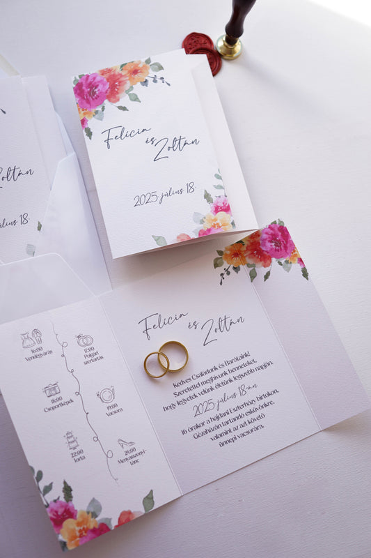 EM81 - Kinyitható Virágágmintás esküvői meghívó