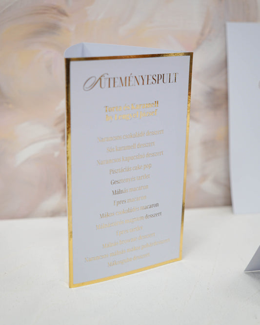 ME23 - Három oldalú esküvői menü - Aranyfóliázott mintával-Menü-Erdélyi Esküvői Meghívók-9193,arany,minimalista-Erdélyi Esküvői Meghívók